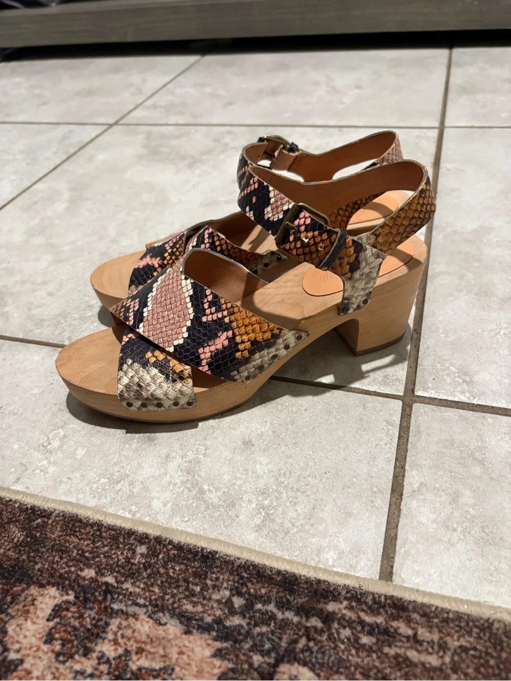 Madewell 7 Python-Print Platform Clog block heel Sandals - Brown Pink Black